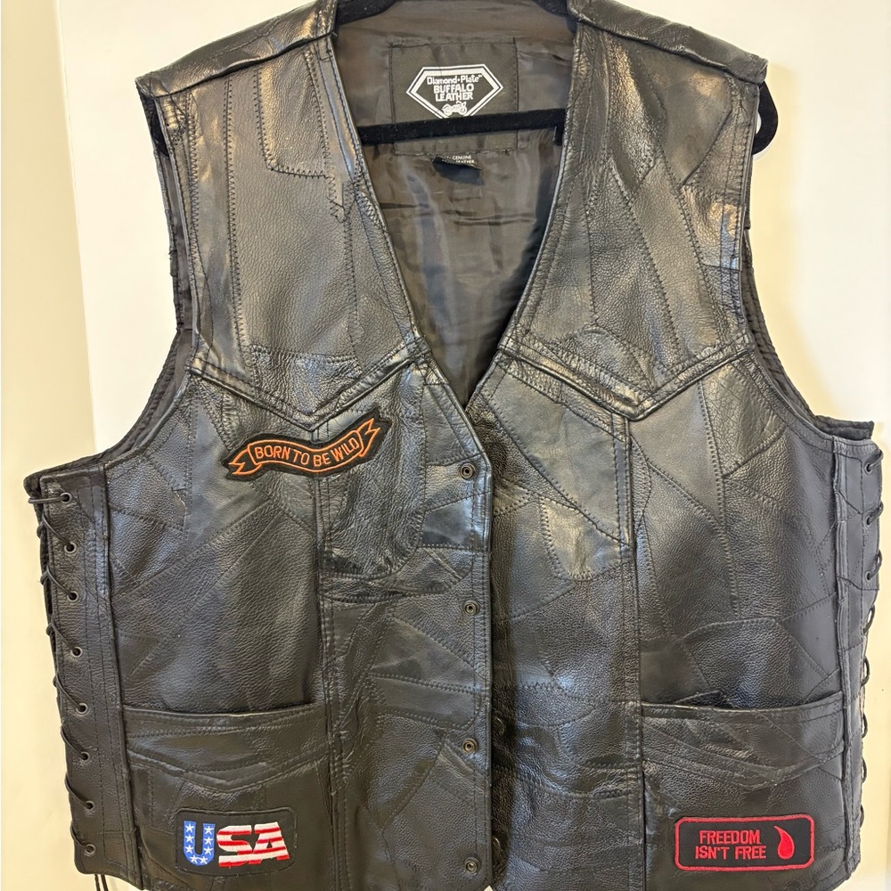 Black Leather Vest with Patches